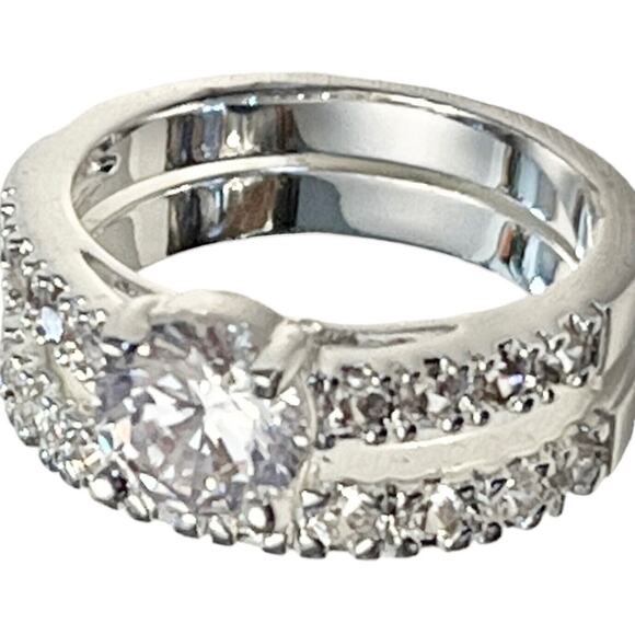 Solitaire Engagement Wedding Ring Set 2 Cz Solitaire Eternity Band Silver Size 5 - Picture 9 of 9